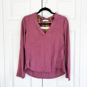 Anthropologie Porridge Aidan Mauve V-Neck Roll Tab Top Women's Size Small S